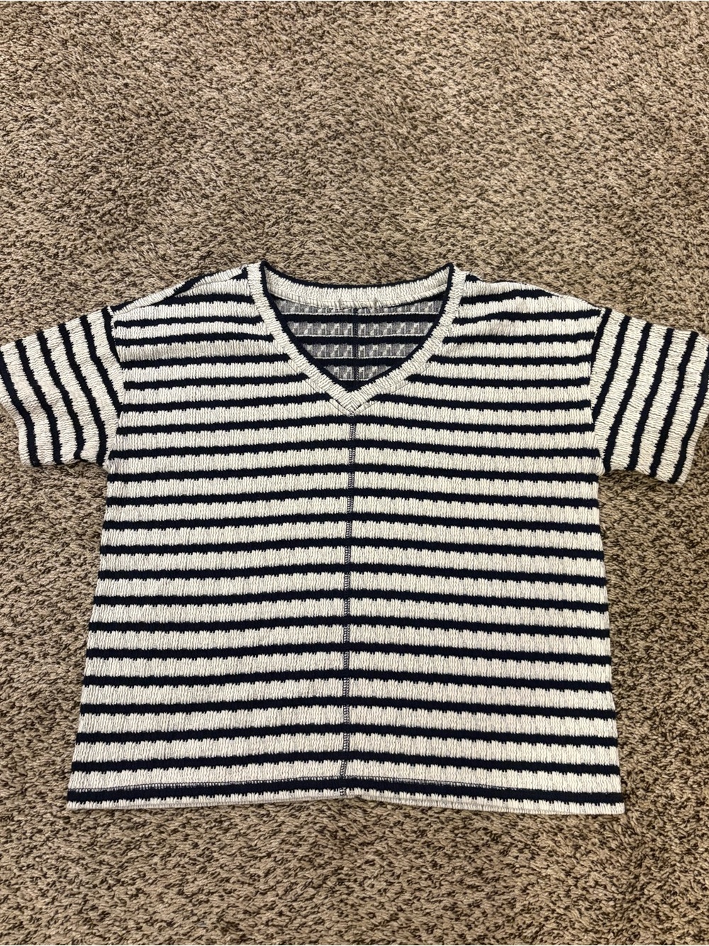 Navy and White Striped V-Neck Top